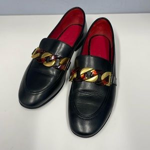 Kurt Geiger Black Leather Loafers with Gold Chain
